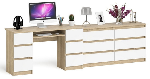 Мори Стол компьютерный МС-2 + Комод МК1380.6, цвет дуб сонома/белый, ШхГхВ 273,4х50х76,6 см., универсальная сборка