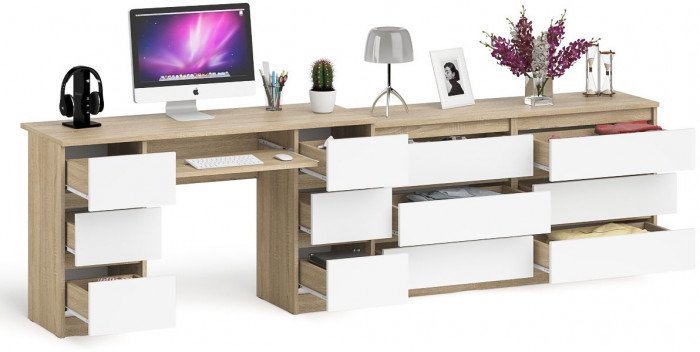 Мори Стол компьютерный МС-2 + Комод МК1380.6, цвет дуб сонома/белый, ШхГхВ 273,4х50х76,6 см., универсальная сборка