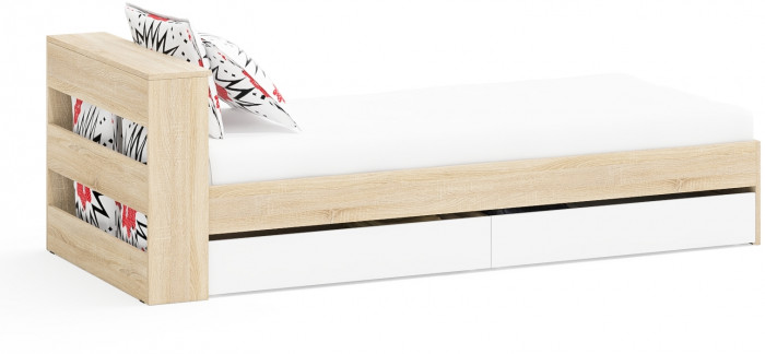 Ксения Кровать с ящиками 0900, дуб сонома/белый