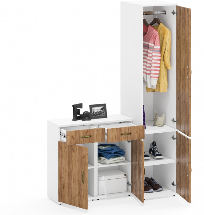 Лидер-8 Пенал МД 23Б + Тумба МД 3.15 + Тумба МД 3.15, белый шагрень/крафт золото