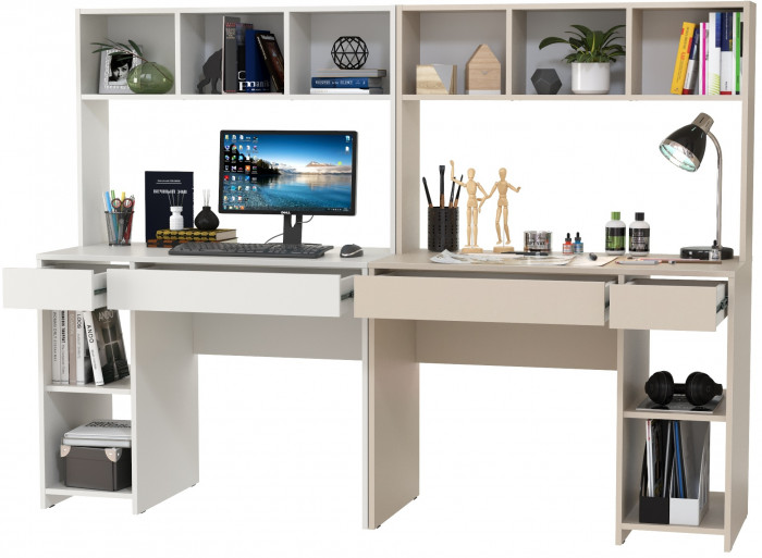 Стол компьютерный Комфорт 12.77F + Стол компьютерный Комфорт 12.77F, цвет белый шагрень/сатин, ШхГхВ 200х49,8х147 см., универсальная сборка