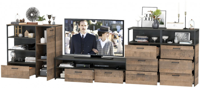 Трувор Гостиная 106, цвет дуб гранж песочный/интра, ШхГхВ 390,8х45,4х106,9 см., универсальная сборка