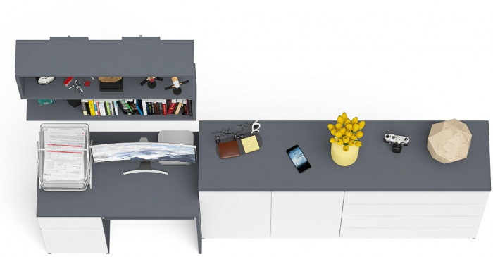 Мори Стол компьютерный МС-1 левый + Комод МК1600.1 + Полка 900, цвет графит/белый, ШхГхВ 250,4х50х209,6 см., НЕ универсальная сборка