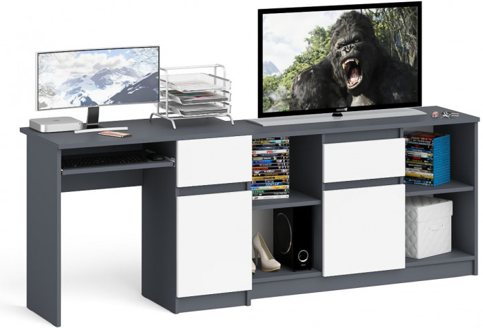 Мори Стол компьютерный МС-1 правый + Тумба МТВ1204.1, цвет графит/белый, ШхГхВ 210,4х50х76,6 см., выдвижной ящик справа, НЕ универсальная сборка