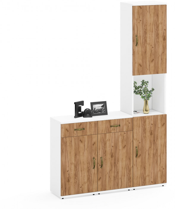 Лидер-8 Пенал + Тумба МД 3.15 + Тумба МД 3.15, белый шагрень/крафт золото