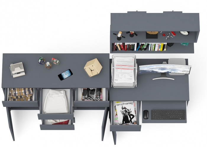 Мори компьютерный стол МС-1 левый + Комод МК1200.4 + Полка 900, графит