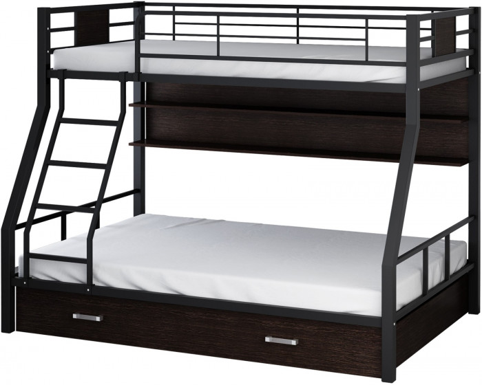 Двухъярусная кровать Гранада-1ПЯ, черная (Белый, Серый)