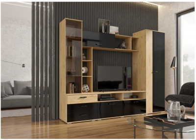 Гостиная Крокус (Дуб Вотан, Черный глянец)