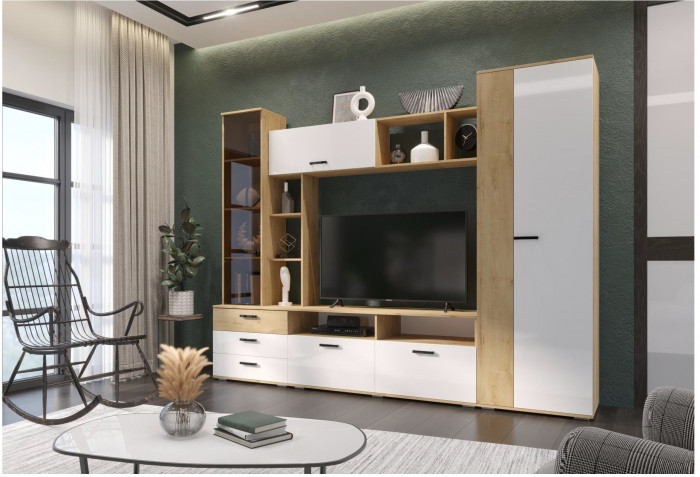 Гостиная Крокус (Дуб Вотан, Черный глянец)