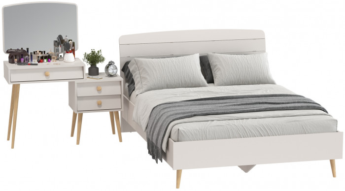 Афина Спальня Кровать 1400 + Трюмо, кашемир серый