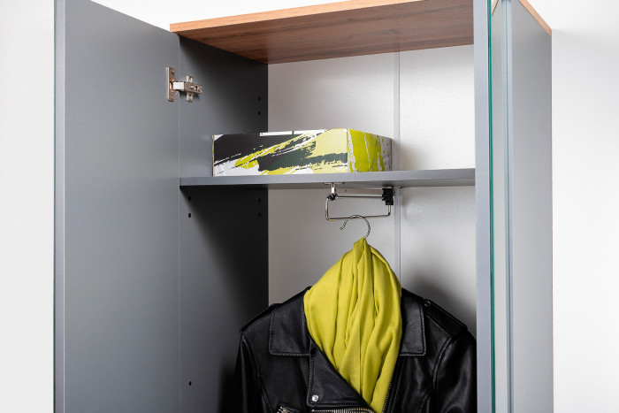 Октава Прихожая 15-123Н, цвет серый графит/дуб крафт золотой/фасады МДФ серый графит, ШхГхВ 161,5х35,4х197,6 см., универсальная сборка