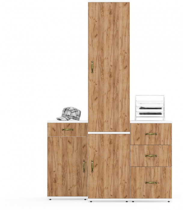 Лидер-8 Пенал МД 23Б + Тумба МД 3.15 + Тумба МД 3.16, белый шагрень/крафт золото