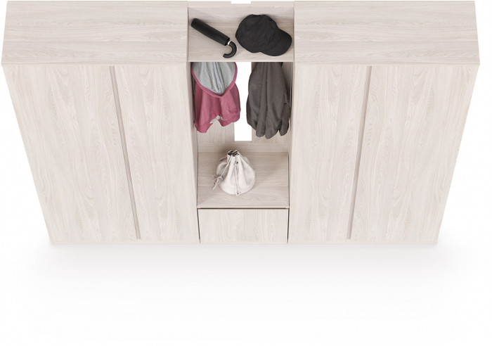 КР100 Ника прихожая № 14, цвет ясень анкор светлый, ШхГхВ 237,4х38,3х207,9 см., универсальная сборка