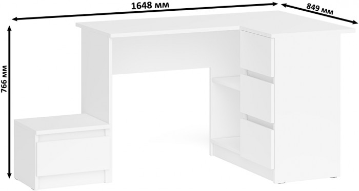 Мори компьютерный стол МС-16 правый + Тумба ТМП400.1, белый