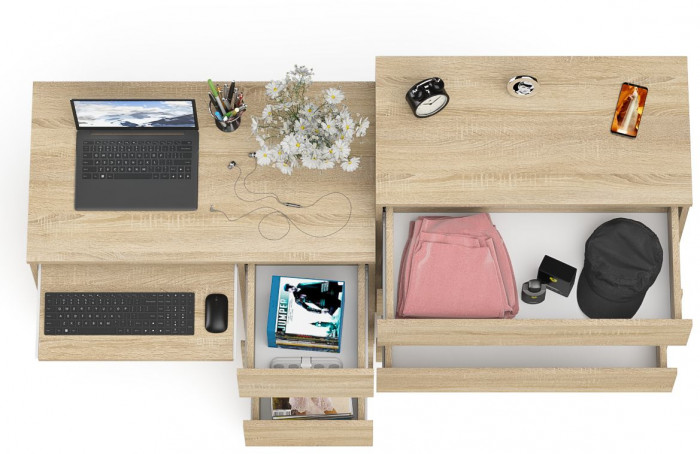 Мори Стол компьютерный МС-6 правый + Комод МК800.4, цвет дуб сонома, ШхГхВ 170,4х50х94 см., выдвижные ящики справа, НЕ универсальная сборка