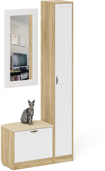 Прихожая П-6 Компоновка № 20, дуб сонома/фасады МДФ белое дерево фрезеровка прованс