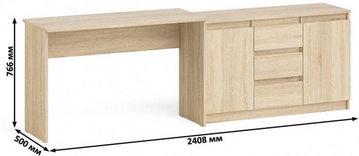 Мори Стол письменный МСП1200.1 + Комод МК1200.3, цвет дуб сонома, ШхГхВ 240,8х50х76,6 см., универсальная сборка