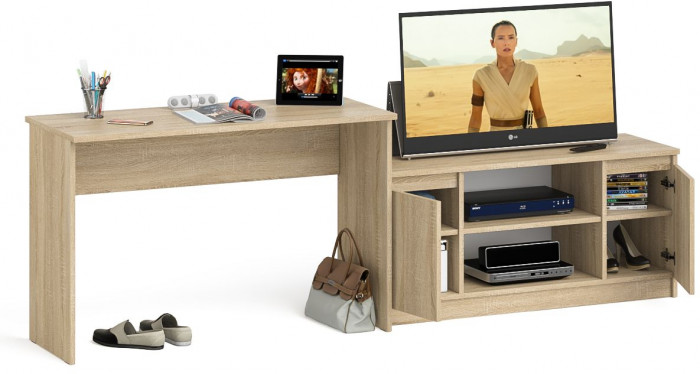 Мори Стол письменный МСП1200.1 + Тумба МТВ1200.1, цвет дуб сонома, ШхГхВ 240,8х50х76,6 см., универсальная сборка