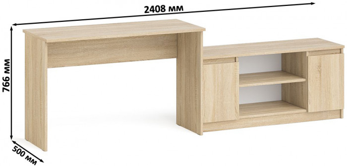 Мори Стол письменный МСП1200.1 + Тумба МТВ1200.1, цвет дуб сонома, ШхГхВ 240,8х50х76,6 см., универсальная сборка