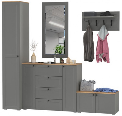 Остин Прихожая 51, цвет серый графит/дуб крафт золотой, ШхГхВ 240х54,3х229,6 см., универсальная сборка