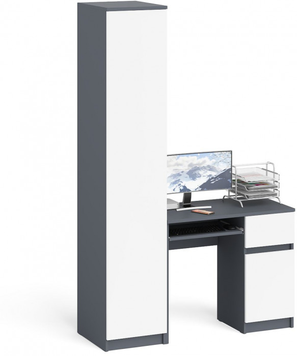 Мори компьютерный стол МС-1 правый + Пенал МШ400.1, графит/белый