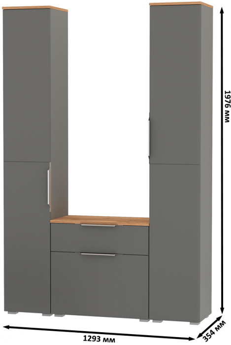 Октава Прихожая 17, серый графит/дуб крафт золотой/фасады МДФ серый графит