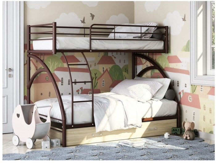 Двухъярусная кровать Виньола-2Я (с укороченной лестницей) (Слоновая кость)