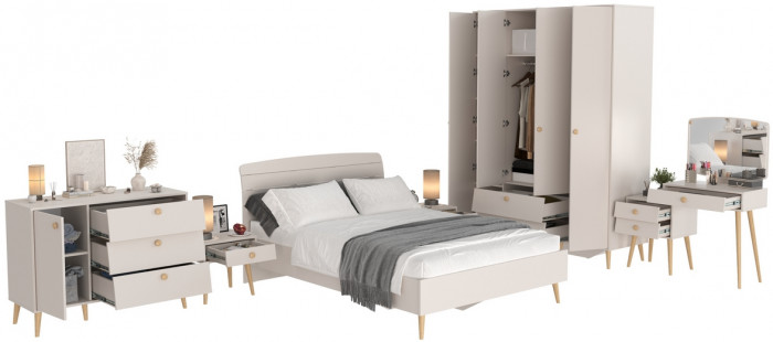 Афина Спальня 02-1400, цвет кашемир серый, сп.м. 1400х2000 мм., б/м, основание есть - фанера