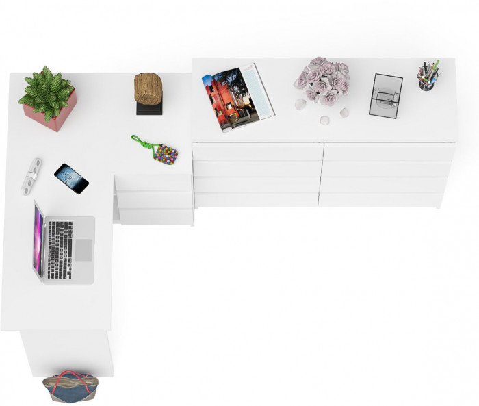 Мори Стол компьютерный МС-16 правый + Комод МК1200.8, цвет белый, ШхГхВ 244,8х84,9х94 см., выдвижные ящики справа, НЕ универсальная сборка