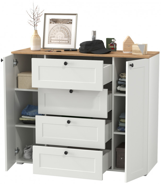 Остин 16.221 Комод, цвет белый шагрень/дуб крафт золотой, ШхГхВ 120х41,9х99,3 см.