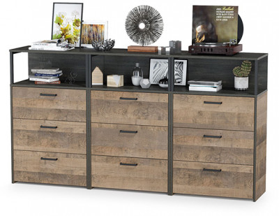 Трувор 13.307.02 Комод с ящиками + 13.307.02 Комод с ящиками + 13.307.02 Комод с ящиками, цвет дуб гранж песочный/интра, ШхГхВ 198х37х106,9 см.