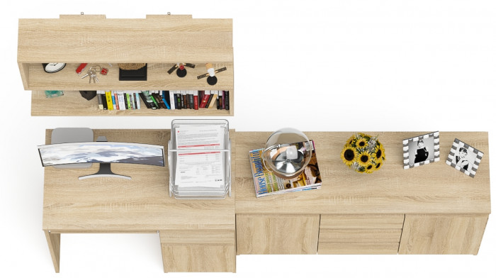 Мори компьютерный стол МС-1 правый + Комод МК1200.3 + Полка 900, дуб сонома