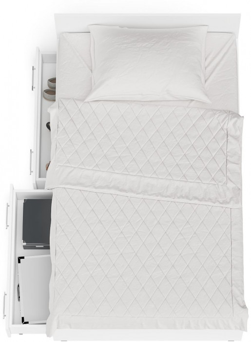 Мори Кровать с ящиками 1200, цвет белый, ШхГхВ 123,5х203,5х70 см., сп.м. 1200х2000 мм., без матраса, основание есть