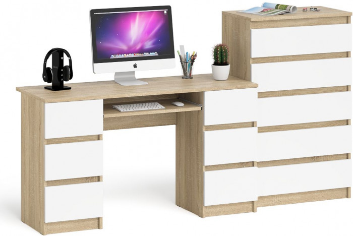 Мори компьютерный стол МС-2 + Комод МК700.5, дуб сонома/белый