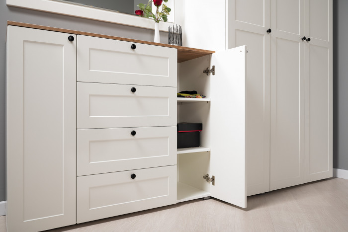 Остин Прихожая 15, белый шагрень/дуб крафт золотой