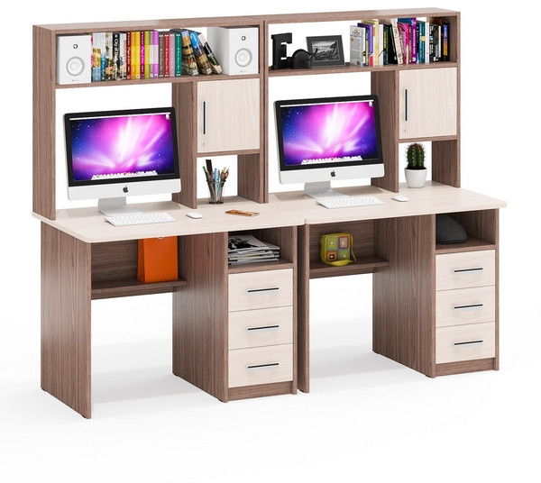 компьютерный стол С-МД-СК9+компьютерный стол С-МД-СК9, ясень шимо светлый/ясень шимо тёмный