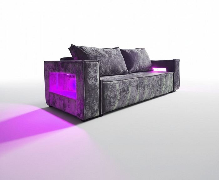 Диван-кровать Лофт Люкс Плюш с подсветкой, еврокнижка, 140х195, серый