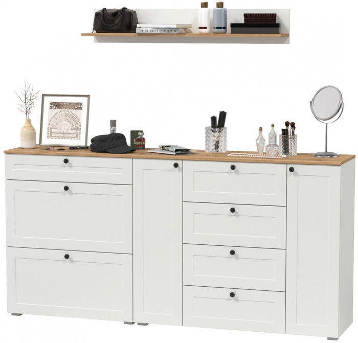 Остин Прихожая 68, цвет белый шагрень/дуб крафт золотой, ШхГхВ 200х41,9х160 см., универсальная сборка