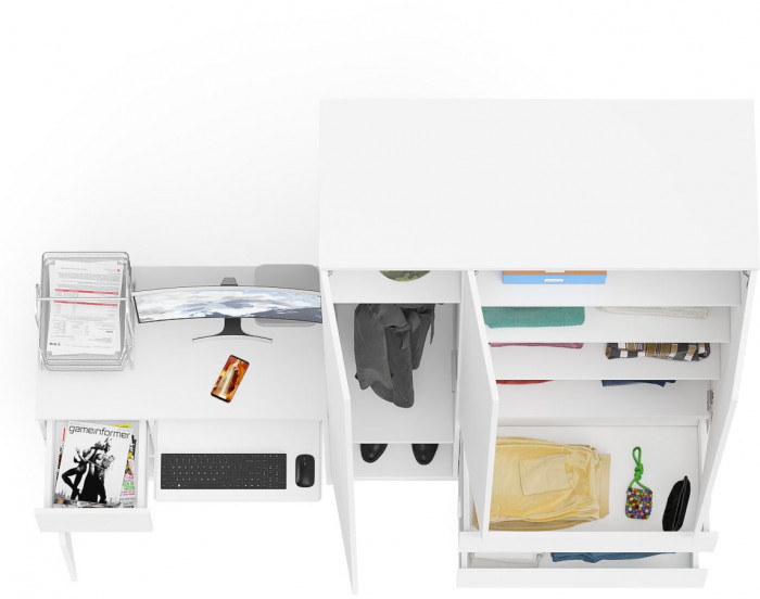 Мори Стол компьютерный МС-1 левый + Шкаф МШ1200.1, цвет белый, ШхГхВ 210,4х50,4х209,6 см., выдвижной ящик слева, НЕ универсальная сборка