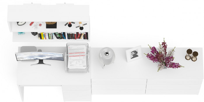 Мори Стол компьютерный МС-1 правый + Комод МК1380.6 + Полка 900, цвет белый, ШхГхВ 228х50х209,6 см., НЕ универсальная сборка