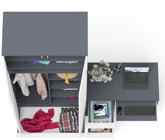 Мори компьютерный стол МС-6 левый + Шкаф МШ900.1 + Антресоль МА900.1, графит/белый