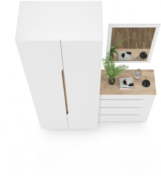 Муссон 13.198 Шкаф двухстворчатый + 13.97 Комод + Зеркало СВК, цвет белый/дуб эндгрейн элегантный, ШхГхВ 164,6х52,3х229,8 см., НЕ универсальная сборка