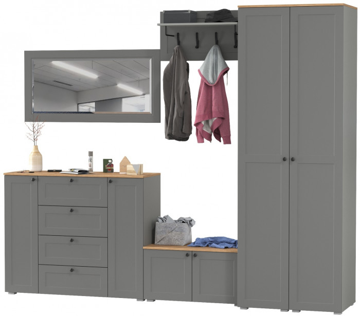 Остин Прихожая 52, цвет серый графит/дуб крафт золотой, ШхГхВ 280х54,3х229,6 см., универсальная сборка