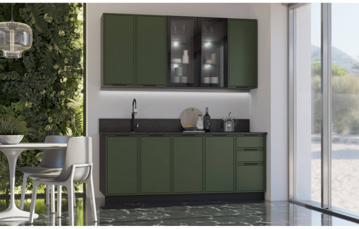 Кухня МДФ 2000/900 Николь (Холст сапфировый, Графит)