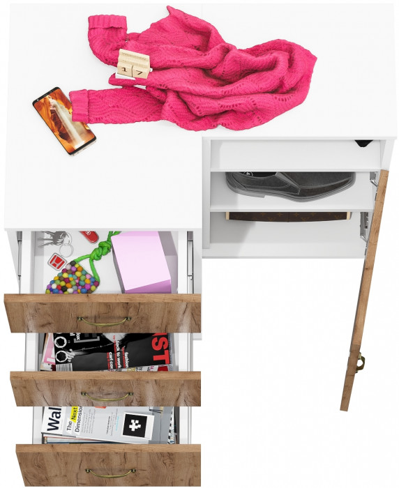 Лидер-8 Тумба МД 3.16 + Тумба МД 3.19, белый шагрень/крафт золото