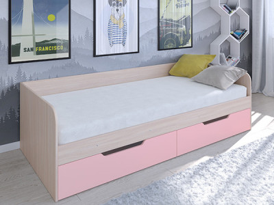 Кровать Астра одноярусная Дуб молочный/Розовый