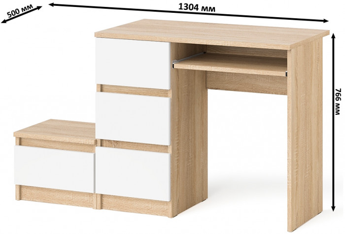 Мори компьютерный стол МС-6 левый + Тумба ТМП400.1, дуб сонома/белый