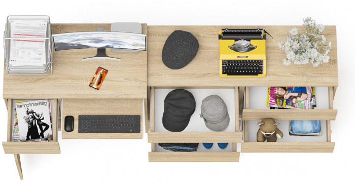 Мори Стол компьютерный МС-1 левый + Комод МК1200.6, цвет дуб сонома, ШхГхВ 210,4х50х76,6 см., выдвижной ящик слева, НЕ универсальная сборка