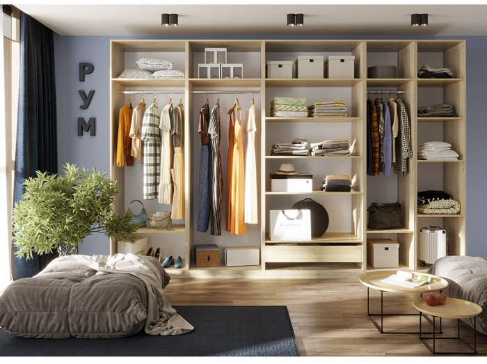 Гардеробная Рум. Комплект 6.1 без фасадов, дуб сонома