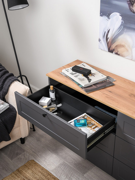 Остин 16.240 Комод, цвет серый графит/дуб крафт золотой, ШхГхВ 160,1х41,9х75,4 см. (шесть выдвижных ящиков)